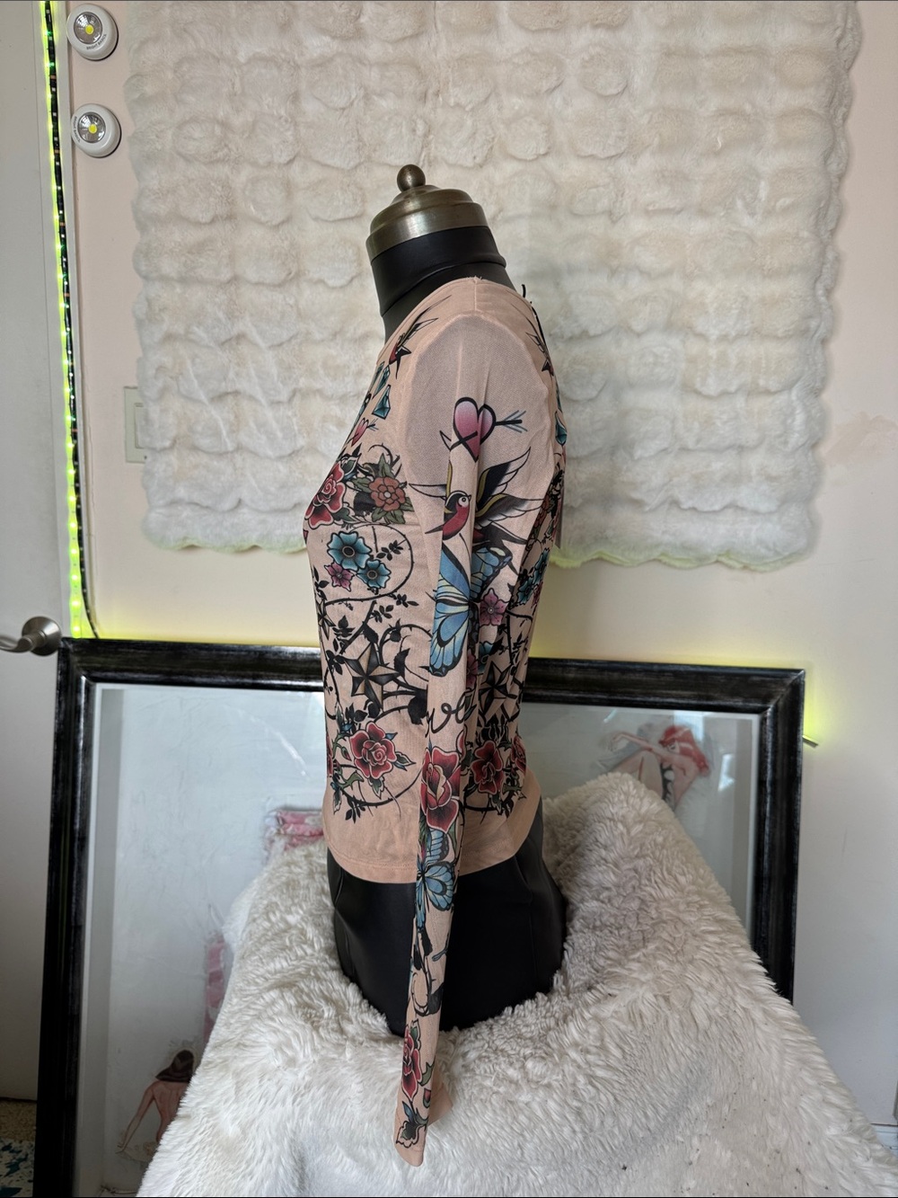 Madden Girl Pink Long-Sleeve Butterfly & Rose Print Top - Picture 2 of 12
